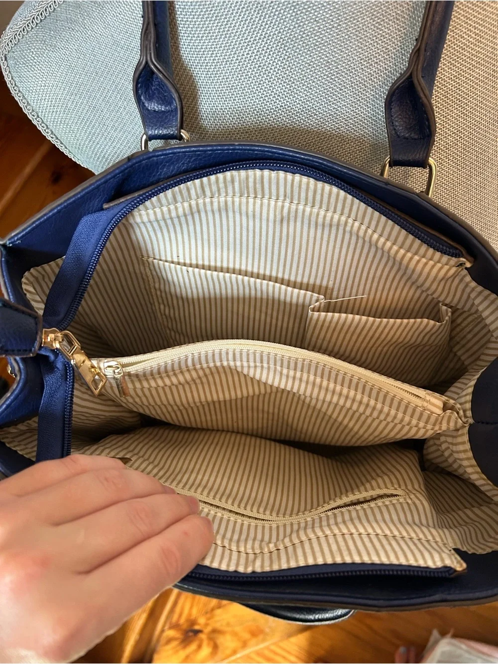 Classic Navy Leather Tote Bag
